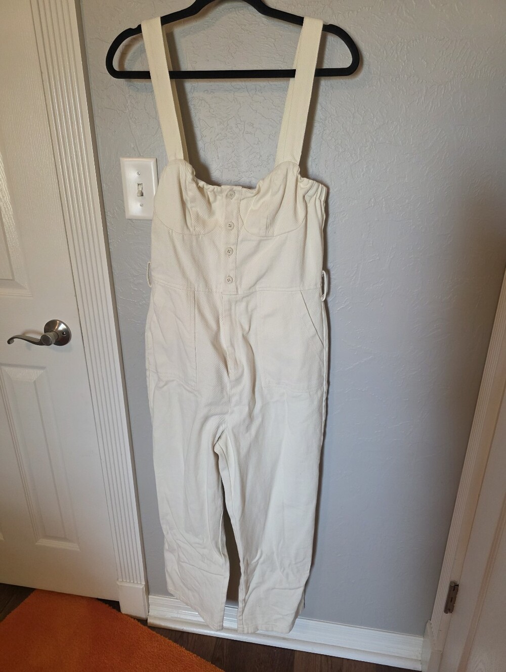 Fore Cream Denim Overalls, Adjustable Straps, Women's Large
